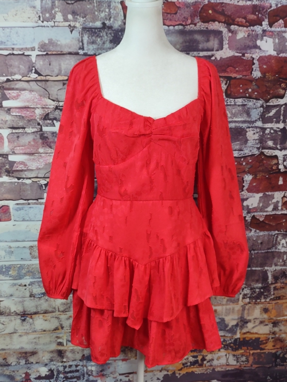 Francesca's Collections Red Long-Sleeve Ruffle Mini Dress
